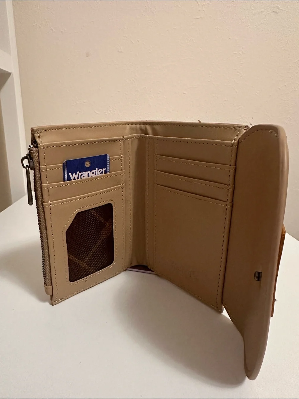 Wrangler Trifold Wallet RFID ID Window Multi Card Slots Coin Purse Khaki